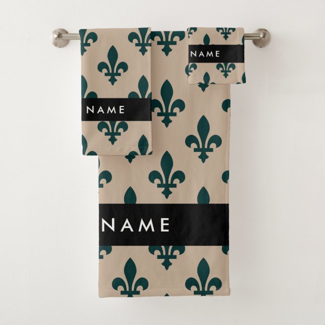 Fleur de Lis, Verde sobre Beige, Real, Tu Nombre (In situ)