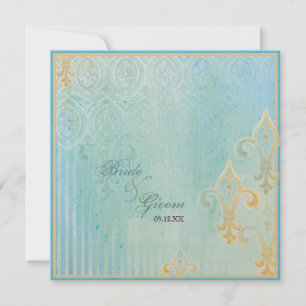 Fleur di Lys Damask 2 Blue - Invitación a la boda