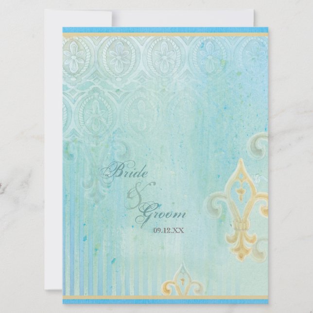 Fleur di Lys Damask 2 Blue - Invitación a la boda (Anverso)