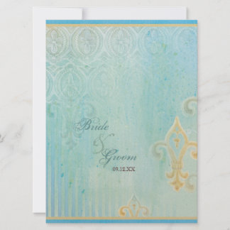 Fleur di Lys Damask 2 Blue - Invitación a la boda