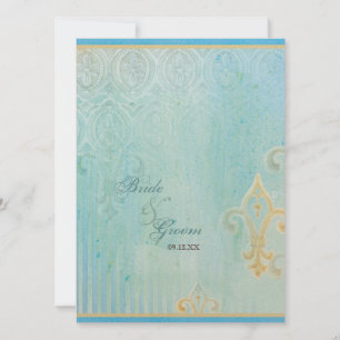 Fleur di Lys Damask 2 Blue - Invitación a la boda