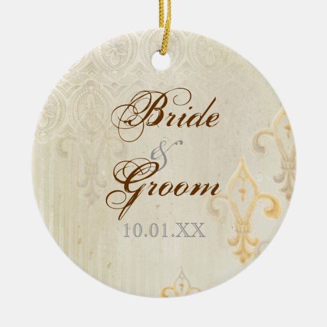 Fleur di Lys Damask 2 Cream - Ornamento Boda (Frente)