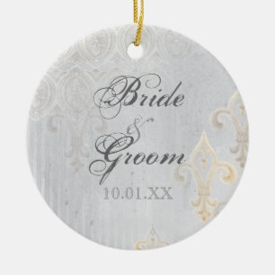 Fleur di Lys Damask 2 Gris - Ornamento Boda
