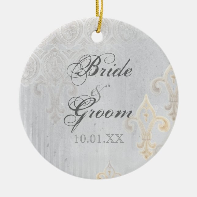 Fleur di Lys Damask 2 Gris - Ornamento Boda (Frente)