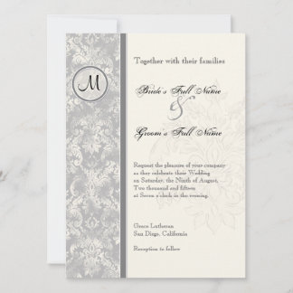 Fleur di Lys Damask - Invitación a la boda gris