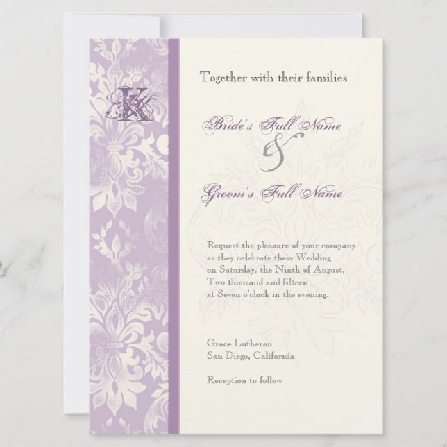 Fleur di Lys Damask - Invitación a la boda Lilac (Anverso)