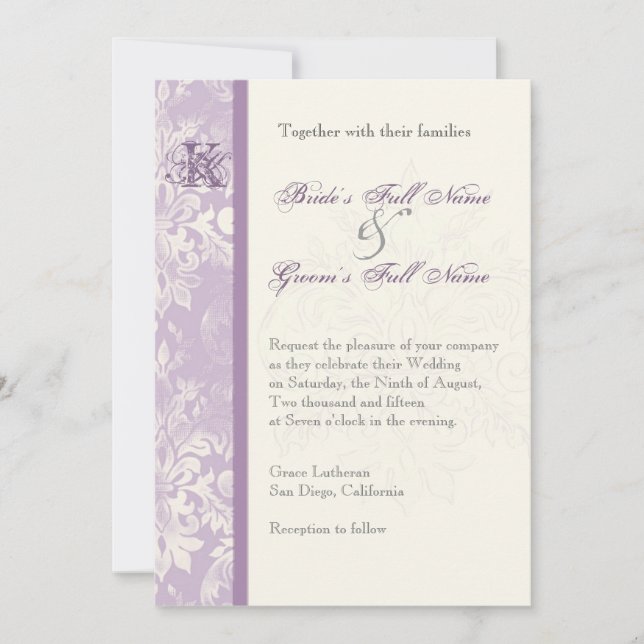 Fleur di Lys Damask - Invitación a la boda Lilac (Anverso)