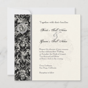 Fleur di Lys Damask - Invitación a la boda negra