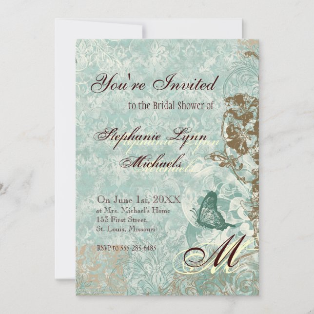 Fleur di Lys Damask - Invitación a la ducha de nov (Anverso)