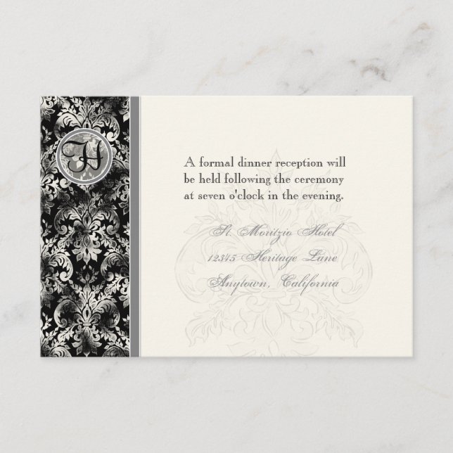 Fleur di Lys Damask - Invitación Negra a la Recepc (Anverso)