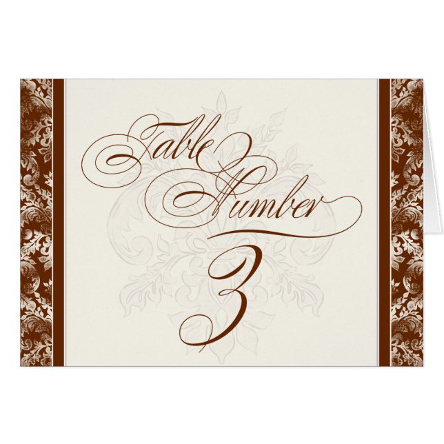 Fleur di Lys Damask - Marrón 3 tarjetas de números (Anverso (Horizontal))