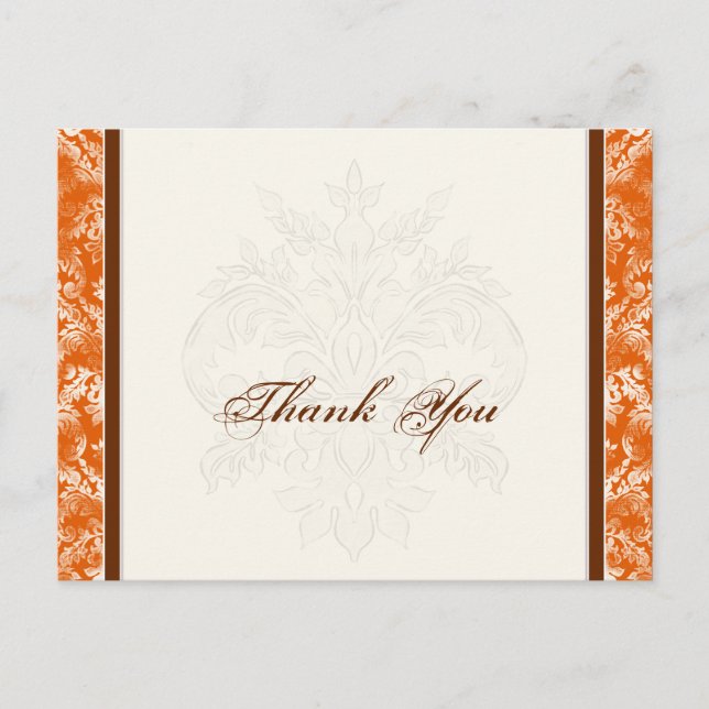 Fleur di Lys Damask Naranja Gracias Nota Postal (Anverso)