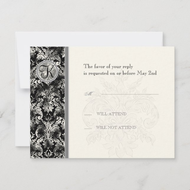 Fleur di Lys Damask - Tarjeta de respuesta RSVP ne (Anverso)