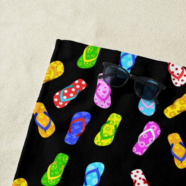 Flip Flop Pattern Black Beach Toalla (In situ)