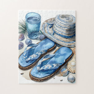 Flip Flop y rompecabezas Gorra en la playa costera