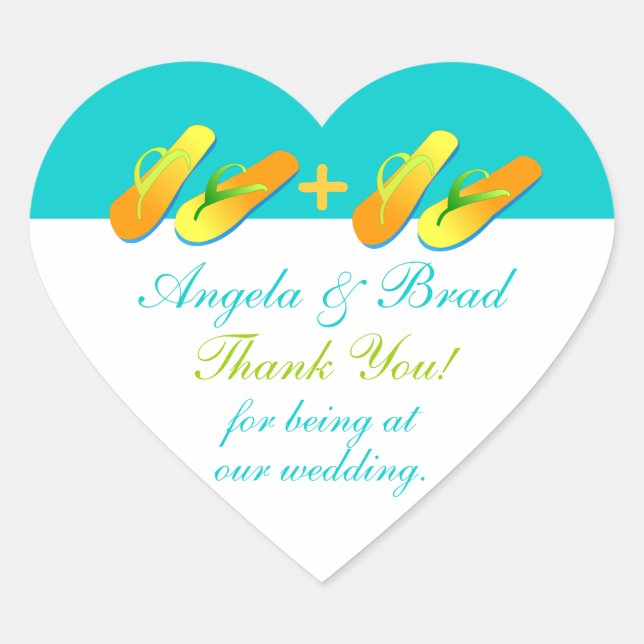 Flip Flops Beach Wedding Favor Pegatinas Gracias (Anverso)