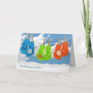 Flip-flops on Clothesline Gracias tarjeta