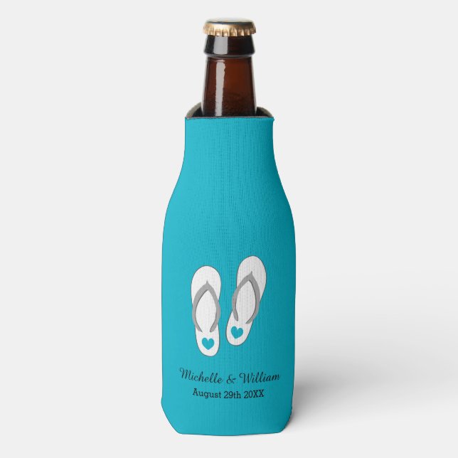 Flip-flops turquesa playa enfriadores de botellas  (Frente de la botella)