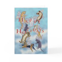 Flock of Angel Cats Happy Holidays Navidad Card