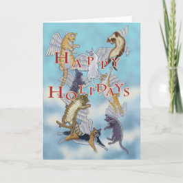 Flock of Angel Cats Happy Holidays Navidad Card