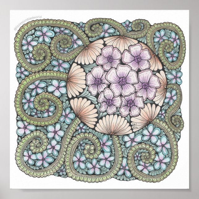 Flor2 impresión de doodle 8x8in (Frente)