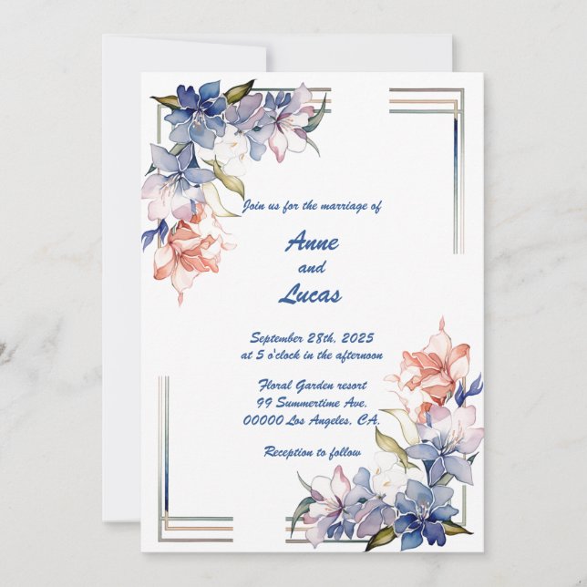 Flor 3 marco: Invitación a la boda personalizada (Anverso)