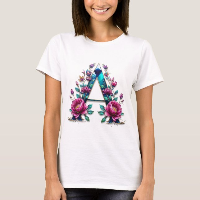 Flor A - Elegante camiseta Floral Inicial para Wom (Anverso)
