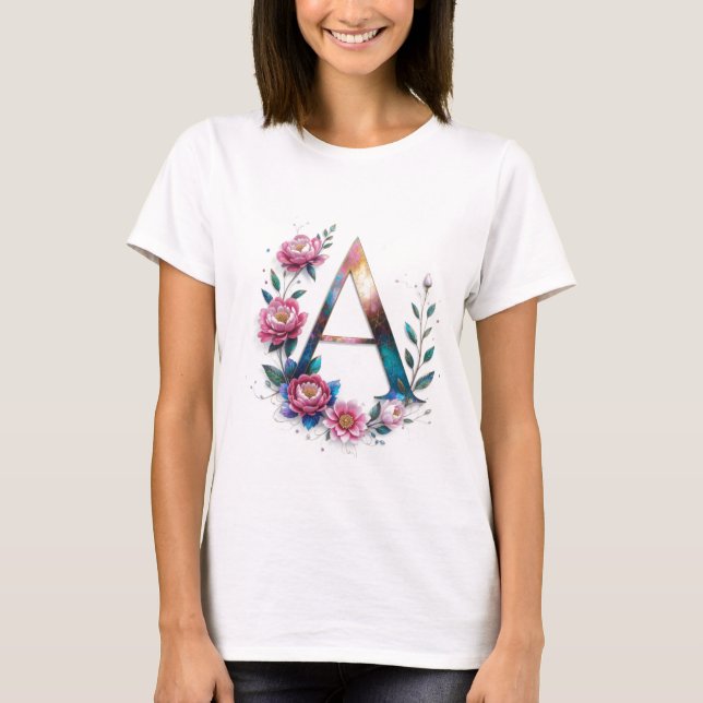 Flor A - Elegante camiseta Floral Inicial para Wom (Anverso)