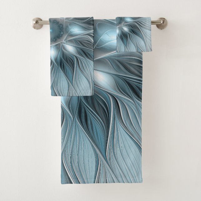Flor abstracta alegre azul gris fractal floral (In situ)