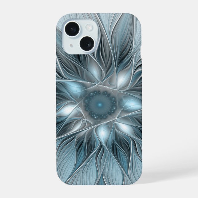 Flor abstracta alegre azul gris fractal floral (Reverso )