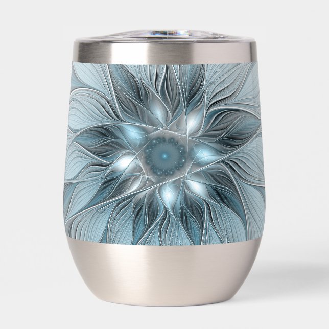 Flor abstracta alegre azul gris fractal floral (Frente)