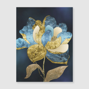 Flor abstracta azul y dorada con mantos texturados