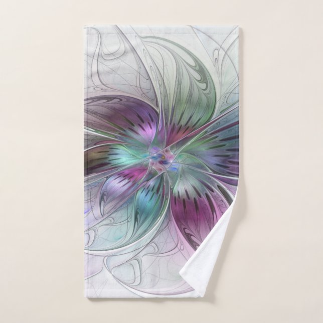 Flor Abstracta Colorida Arte Fractal Floral Modern (Toalla de mano)