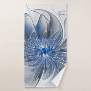 Flor abstracta de arte fractal acuarela gris azul