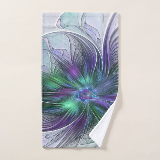Flor Abstracta Moderna Fractal Verde Púrpura (Toalla de mano)