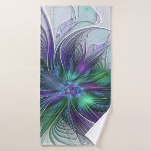 Flor Abstracta Moderna Fractal Verde Púrpura