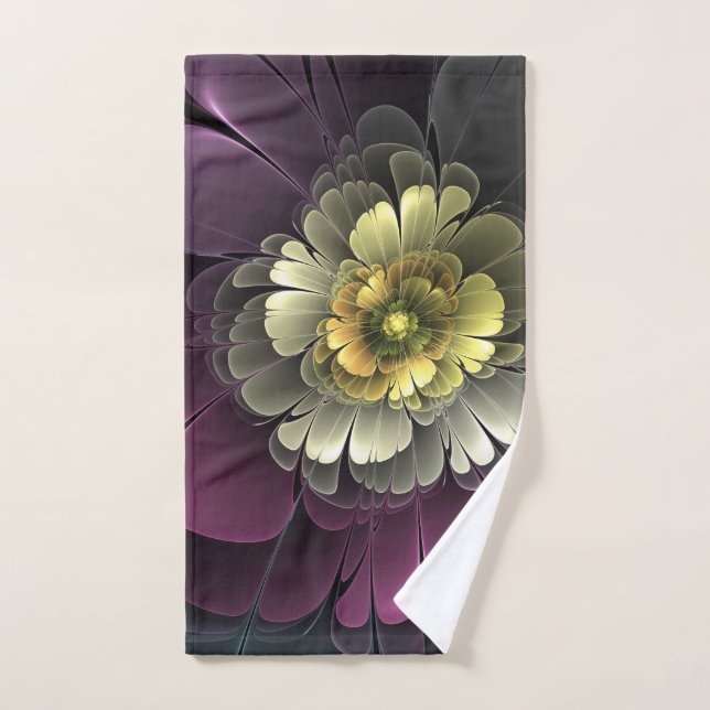 Flor abstracta moderna purpura gris khaki (Toalla de mano)