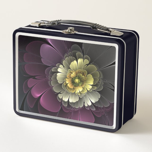 Flor abstracta moderna purpura gris khaki (Anverso)