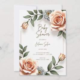 Flor acuarela Bebé Niño Invitación a ducha