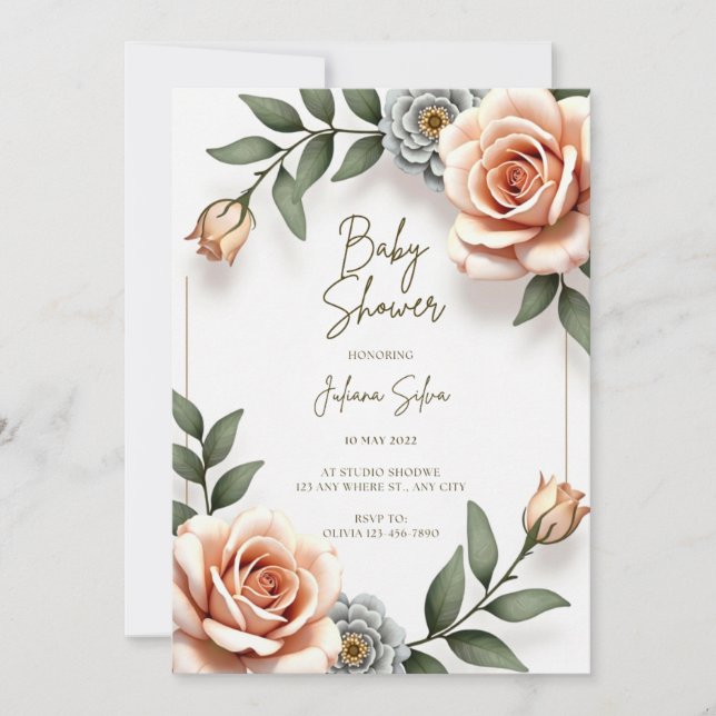 Flor acuarela Bebé Niño Invitación a ducha (Anverso)