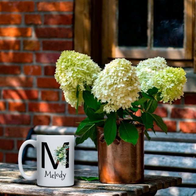 Flor acuarela monograma retiro taza de café (Subido por el creador)