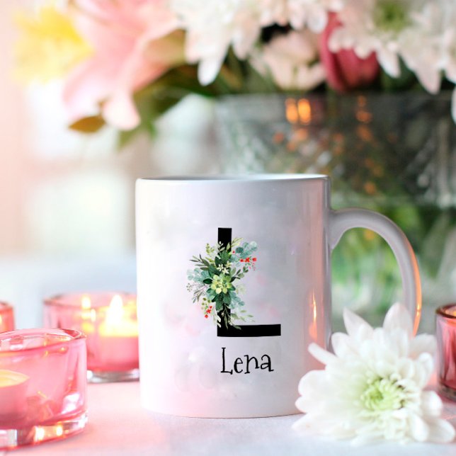 Flor acuarela monograma retiro taza de café (Subido por el creador)