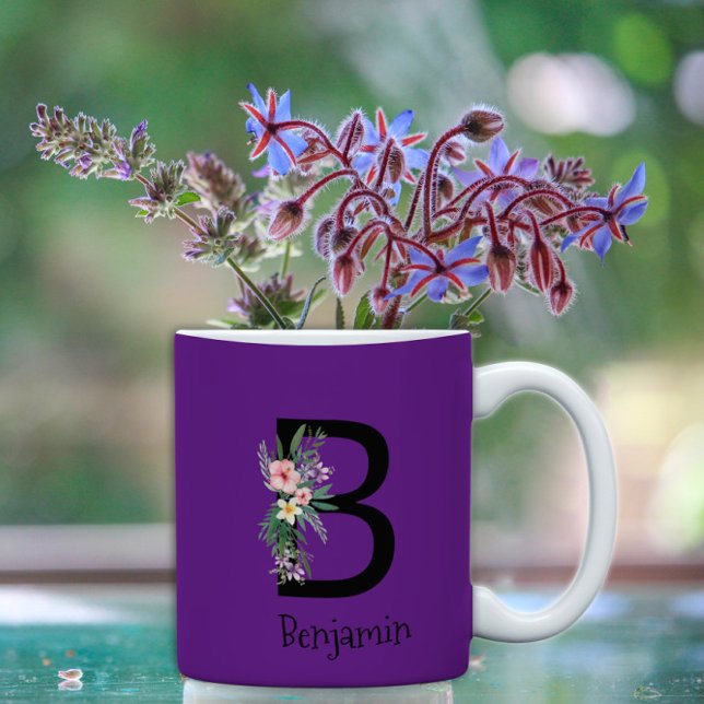 Flor acuarela taza de café púrpura inicial (Subido por el creador)