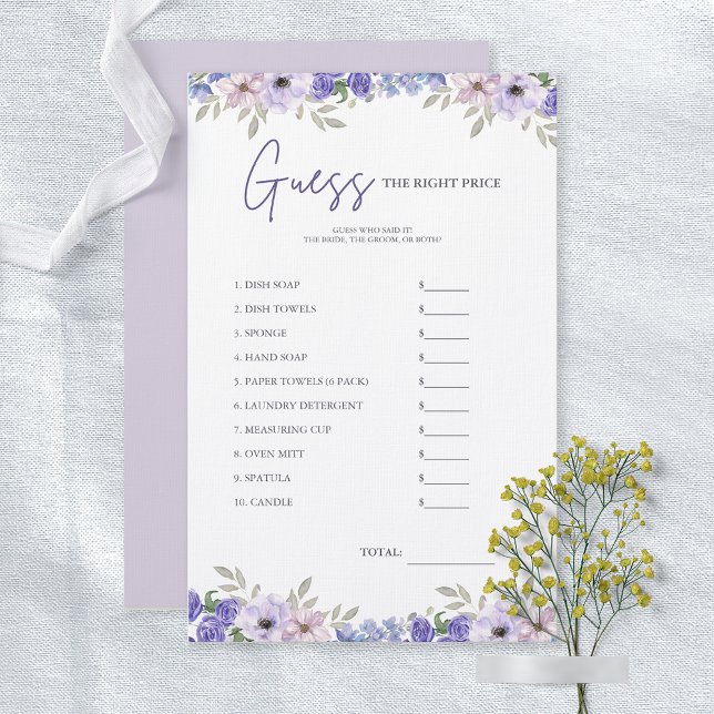 Flor adivina el precio de la tarjeta de juego de d (Flower Guess the Price Bridal Shower Game Card)