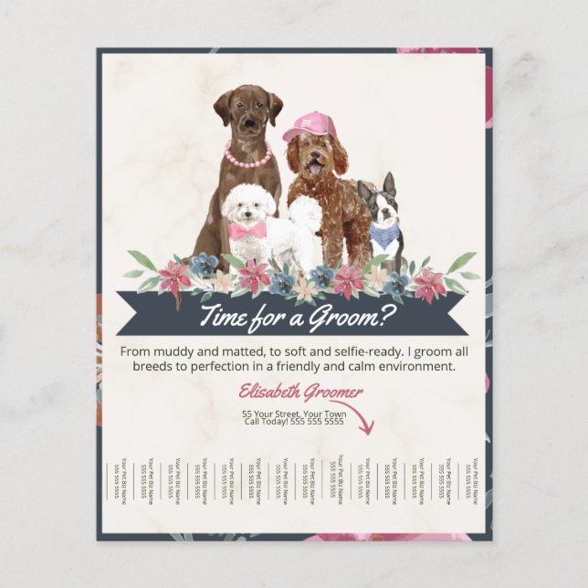 Flor Adorable De Hojas De Perro Floral Groomer (Frente)