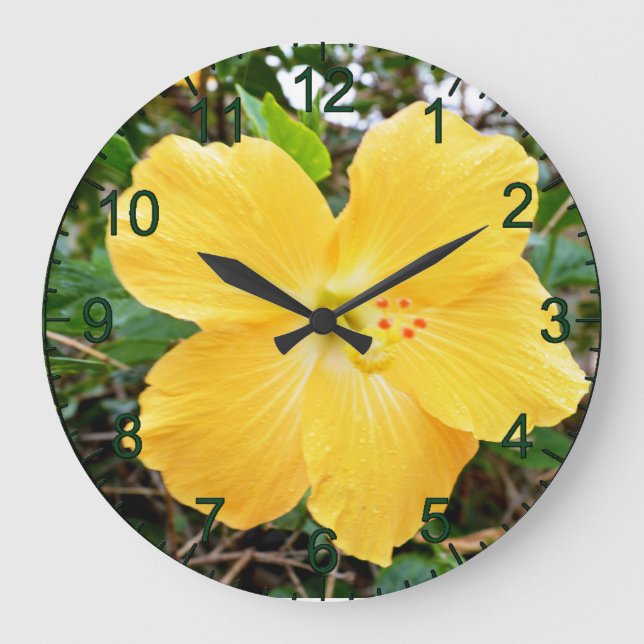 Flor amarilla dorada hibiscus, reloj de pared (Anverso)