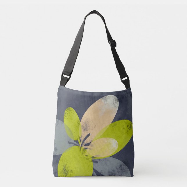 Flor amarilla suave en bolsa tote gris (Anverso)