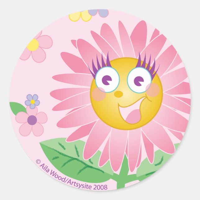 Flor antropomórfica rosa pegatina (Anverso)