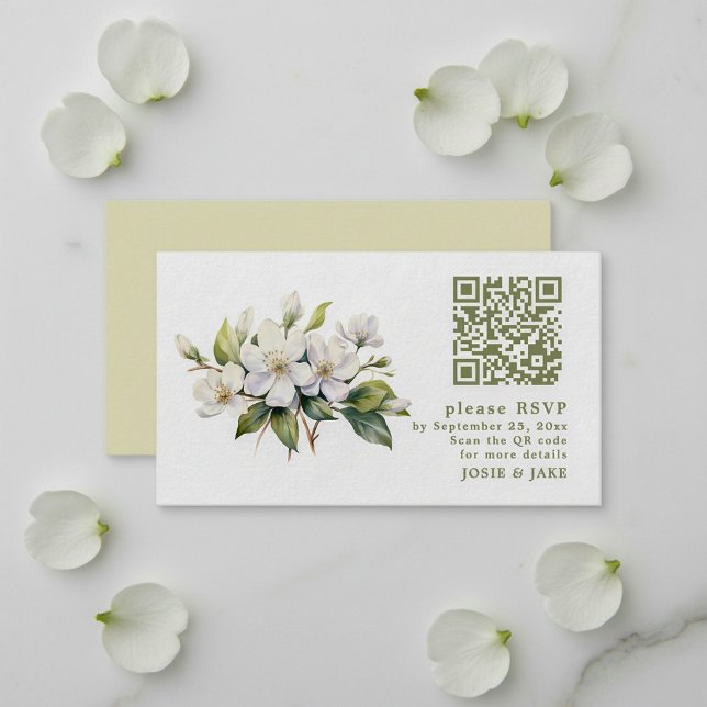 Flor Apple Blossom RSVP Código QR Tarjeta de gabin (Apple Blossom flower RSVP QR Code Enclosure Card.)