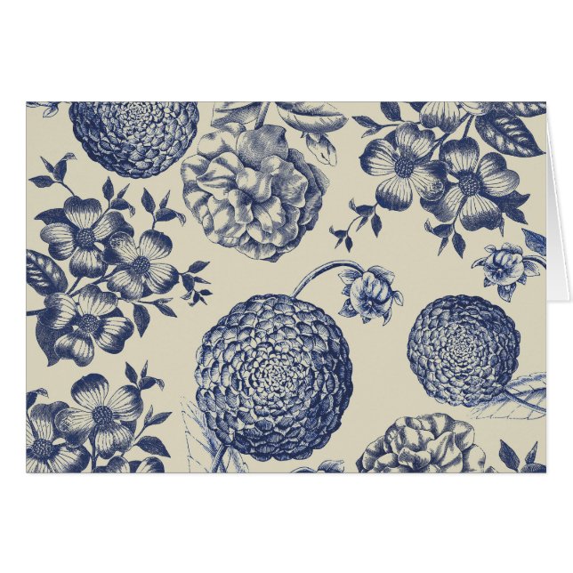Flor azul anticuada impresa floral (Anverso (Horizontal))